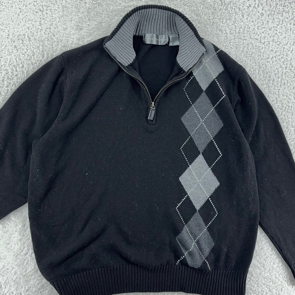 OSCAR DE LA RENTA 1/4 ZIP ARGYLE‎ KNIT SWEATER Men's LARGE